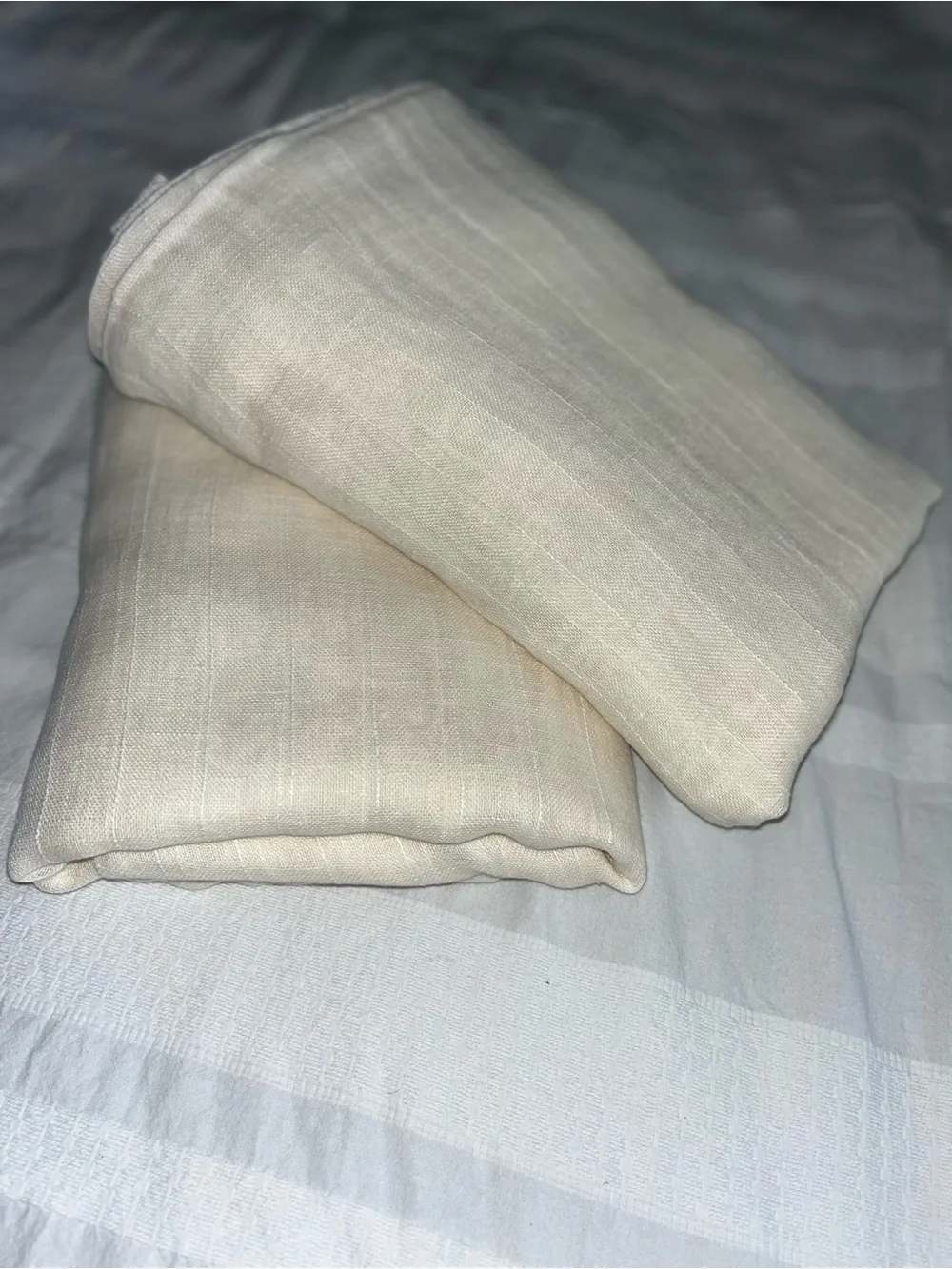 Pottery Barn Emery Ivory Linen Drape Set/ 2 Curtain Panels • 50” x 104” • NWOT
